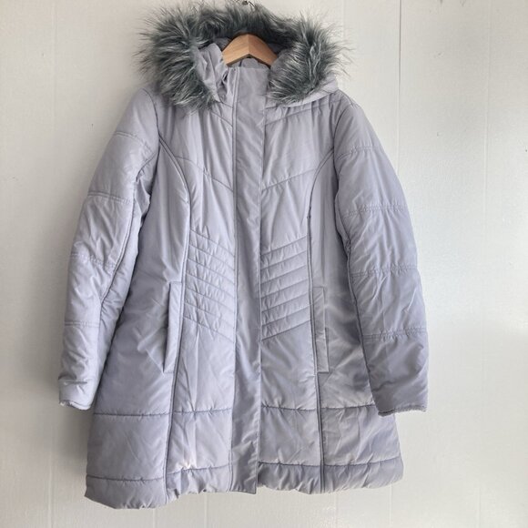 Below Zero Anorak Jacket Womens Gray Winter Coat Quilted Full Zip Hooded Sz PL - Picture 1 of 11